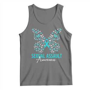 Sexual Assault Awareness Butterfly Ribbon Tank Top TS14 Black Heather Print Your Wear