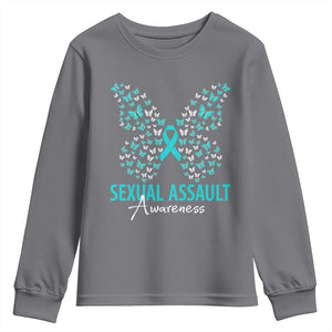 Sexual Assault Awareness Butterfly Ribbon Youth Sweatshirt TS14 Charcoal Print Your Wear