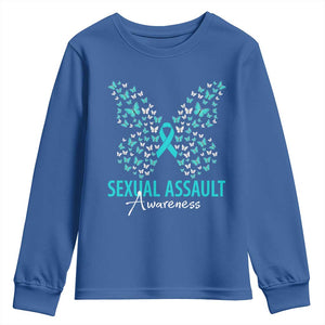Sexual Assault Awareness Butterfly Ribbon Youth Sweatshirt TS14 Royal Blue Print Your Wear