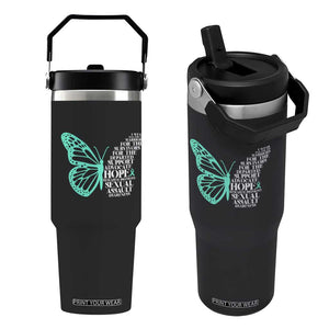 I Wear Teal For Sexual Assault Awareness Flip Straw Tumbler TS14 One Size: 30 oz Black Print Your Wear