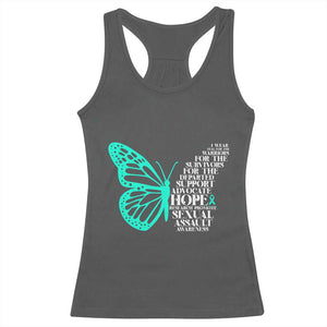 I Wear Teal For Sexual Assault Awareness Racerback Tank Top TS14 Dark Heather Print Your Wear