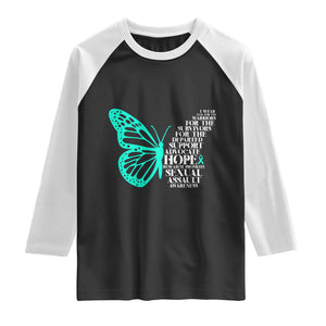 I Wear Teal For Sexual Assault Awareness Raglan Shirt TS14 Black White Print Your Wear