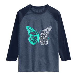 I Wear Teal For Sexual Assault Awareness Raglan Shirt TS14 Heather Denim Navy Print Your Wear