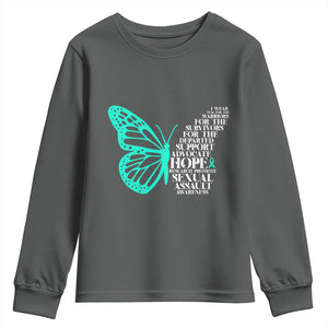 I Wear Teal For Sexual Assault Awareness Youth Sweatshirt TS14 Dark Heather Print Your Wear