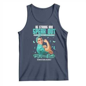 Sexual Assault Awareness Tank Top Be Strong And Speak Out Against Sexual Violence TS14 Navy Print Your Wear