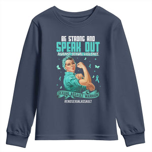 Sexual Assault Awareness Youth Sweatshirt Be Strong And Speak Out Against Sexual Violence TS14 Navy Print Your Wear