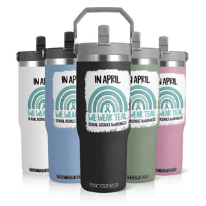 Sexual Assault Awareness Flip Straw Tumbler In April We Wear Teal Ribbon TS14 Print Your Wear