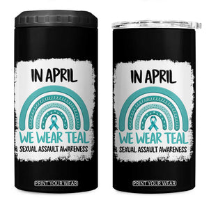 Sexual Assault Awareness 4 in 1 Can Cooler Tumbler In April We Wear Teal Ribbon TS14 One Size: 16 oz Black Print Your Wear