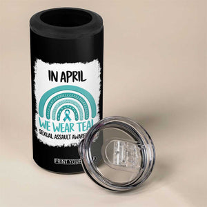 Sexual Assault Awareness 4 in 1 Can Cooler Tumbler In April We Wear Teal Ribbon TS14 Print Your Wear