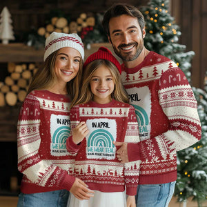 Sexual Assault Awareness Ugly Christmas Sweater In April We Wear Teal Ribbon TS14 Red Beige Print Your Wear