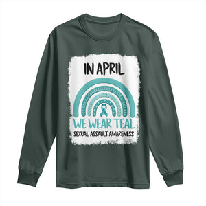 Sexual Assault Awareness Long Sleeve Shirt In April We Wear Teal Ribbon TS14 Dark Forest Green Print Your Wear