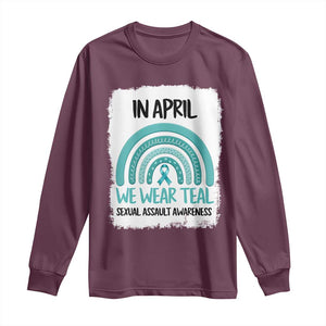 Sexual Assault Awareness Long Sleeve Shirt In April We Wear Teal Ribbon TS14 Maroon Print Your Wear