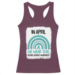 Sexual Assault Awareness Racerback Tank Top In April We Wear Teal Ribbon TS14 Maroon Print Your Wear
