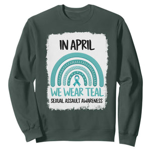 Sexual Assault Awareness Sweatshirt In April We Wear Teal Ribbon TS14 Dark Forest Green Print Your Wear