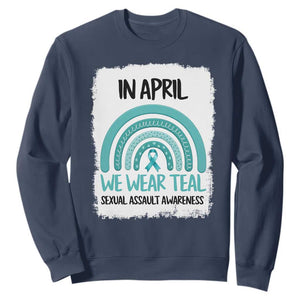 Sexual Assault Awareness Sweatshirt In April We Wear Teal Ribbon TS14 Navy Print Your Wear