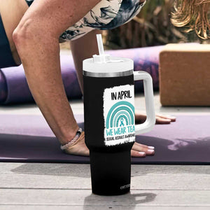 Sexual Assault Awareness Tumbler With Handle In April We Wear Teal Ribbon TS14 Print Your Wear
