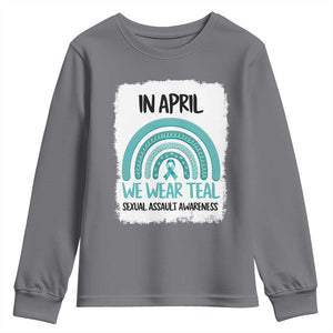 Sexual Assault Awareness Youth Sweatshirt In April We Wear Teal Ribbon TS14 Charcoal Print Your Wear