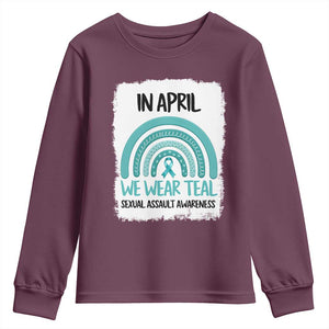 Sexual Assault Awareness Youth Sweatshirt In April We Wear Teal Ribbon TS14 Maroon Print Your Wear