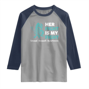 Sexual Assault Awareness Raglan Shirt Her Fight is My Fight TS14 Sport Gray Navy Print Your Wear