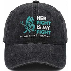 Sexual Assault Awareness Washed Cotton Baseball Cap Her Fight is My Fight TS14 Washed Cap Universal Fit Black Print Your Wear