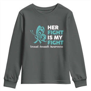Sexual Assault Awareness Youth Sweatshirt Her Fight is My Fight TS14 Dark Heather Print Your Wear