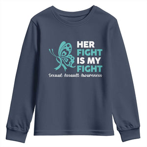 Sexual Assault Awareness Youth Sweatshirt Her Fight is My Fight TS14 Navy Print Your Wear