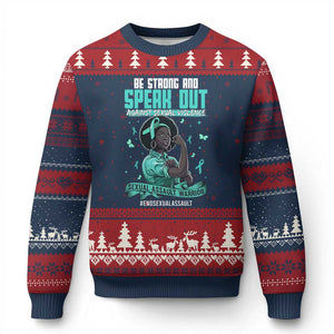 Sexual Assault Awareness Ugly Christmas Sweater Support African Women Stop Sexual Abuse Awareness TS14 Navy Red Print Your Wear