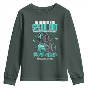 Sexual Assault Awareness Youth Sweatshirt Support African Women Stop Sexual Abuse Awareness TS14 Dark Forest Green Print Your Wear