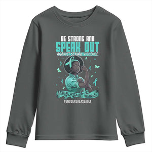 Sexual Assault Awareness Youth Sweatshirt Support African Women Stop Sexual Abuse Awareness TS14 Dark Heather Print Your Wear