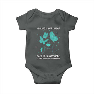Sexual Assault Awareness Baby Onesie Healing Is Not Linear But It Is Possible TS14 Dark Heather Print Your Wear