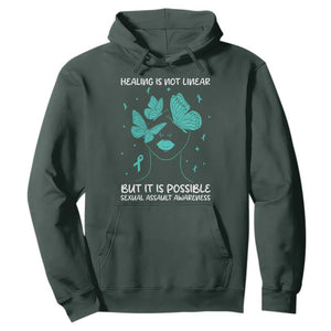 Sexual Assault Awareness Hoodie Healing Is Not Linear But It Is Possible TS14 Dark Forest Green Print Your Wear