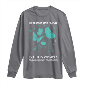 Sexual Assault Awareness Long Sleeve Shirt Healing Is Not Linear But It Is Possible TS14 Charcoal Print Your Wear