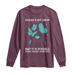 Sexual Assault Awareness Long Sleeve Shirt Healing Is Not Linear But It Is Possible TS14 Maroon Print Your Wear