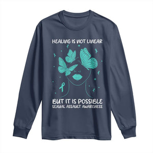 Sexual Assault Awareness Long Sleeve Shirt Healing Is Not Linear But It Is Possible TS14 Navy Print Your Wear