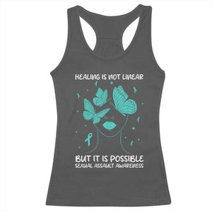 Sexual Assault Awareness Racerback Tank Top Healing Is Not Linear But It Is Possible TS14 Dark Heather Print Your Wear