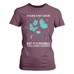 Sexual Assault Awareness T Shirt For Women Healing Is Not Linear But It Is Possible TS14 Maroon Print Your Wear