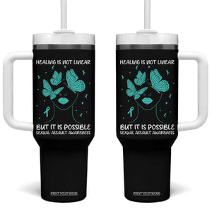 Sexual Assault Awareness Tumbler With Handle Healing Is Not Linear But It Is Possible TS14 One Size: 40 oz Black Print Your Wear