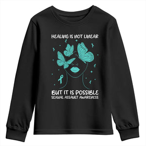 Sexual Assault Awareness Youth Sweatshirt Healing Is Not Linear But It Is Possible TS14 Black Print Your Wear