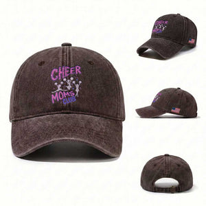 Cheer Moms Club Washed Cotton Baseball Cap Cheerleader Mom Mother’s Day Gift TS14 Washed Cap Universal Fit Dark Brown Print Your Wear
