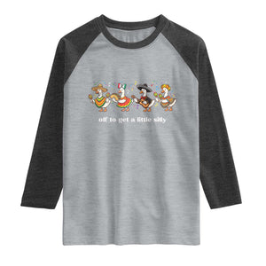 Funny Silly Goose Cinco De Mayo Raglan Shirt Off To Get A Little Silly TS14 Heather Gray Heather Charcoal Print Your Wear