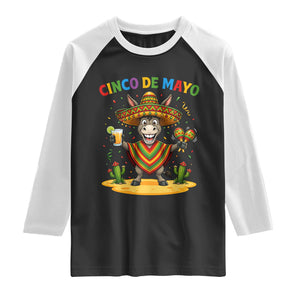 Cinco de Mayo Donkey Mexican Fiesta Raglan Shirt TS14 Black White Print Your Wear