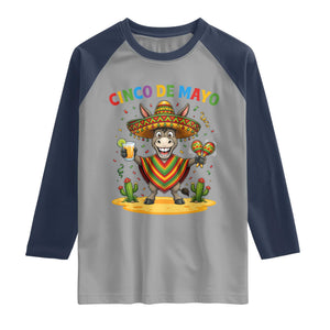 Cinco de Mayo Donkey Mexican Fiesta Raglan Shirt TS14 Sport Gray Navy Print Your Wear