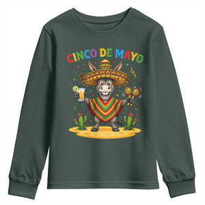 Cinco de Mayo Donkey Mexican Fiesta Youth Sweatshirt TS14 Dark Forest Green Print Your Wear