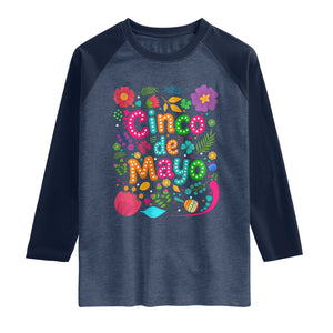 Cinco de Mayo Raglan Shirt Funny Mexican Fiesta TS14 Heather Denim Navy Print Your Wear