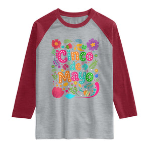 Cinco de Mayo Raglan Shirt Funny Mexican Fiesta TS14 Heather Gray Heather Red Print Your Wear