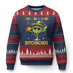 Cinco De Drinko Bitchachos Ugly Christmas Sweater Funny Margarita Cinco De Mayo Mexican Fiesta TS14 Navy Red Print Your Wear