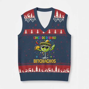 Cinco De Drinko Bitchachos V-Neck Knit Sweater Vest Funny Margarita Cinco De Mayo Mexican Fiesta TS14 Navy Red Print Your Wear