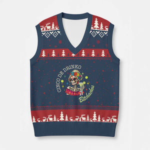Cinco De Drinko Bitchachos V-Neck Knit Sweater Vest Funny Skeleton Drinking Margarita Fiesta Party TS14 Navy Red Print Your Wear