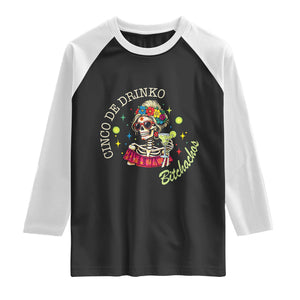 Cinco De Drinko Bitchachos Raglan Shirt Funny Skeleton Drinking Margarita Fiesta Party TS14 Black White Print Your Wear