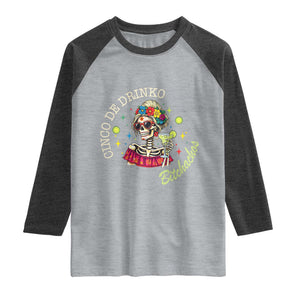Cinco De Drinko Bitchachos Raglan Shirt Funny Skeleton Drinking Margarita Fiesta Party TS14 Heather Gray Heather Charcoal Print Your Wear
